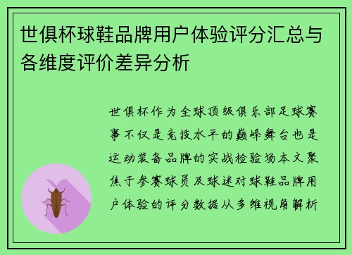 世俱杯球鞋品牌用户体验评分汇总与各维度评价差异分析